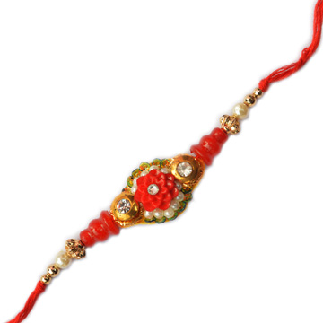 -Red Floral Pearl Rakhi,Send Rakhi online,send rakhi,online send rakhi,rakhi to india,send rakhi to india,rakhi shop india