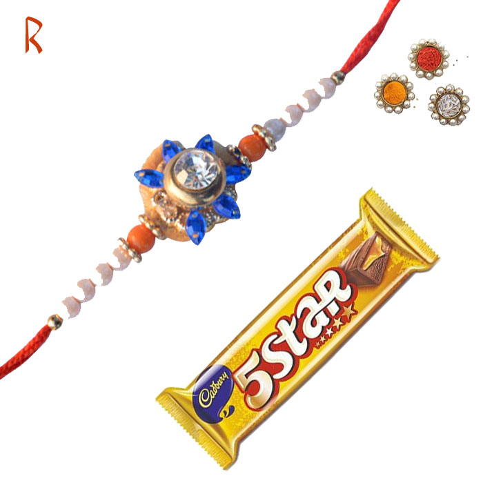 -Floral Rakhi with 5 Star,Send Rakhi online,send rakhi,online send rakhi,rakhi to india,send rakhi to india,rakhi shop india