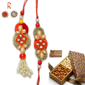 -Bhaiya Bhabhi Pair Rakhi with Dry Fruits to USA,Send Rakhi online,send rakhi,online send rakhi,rakhi to india,send rakhi to india,rakhi shop india