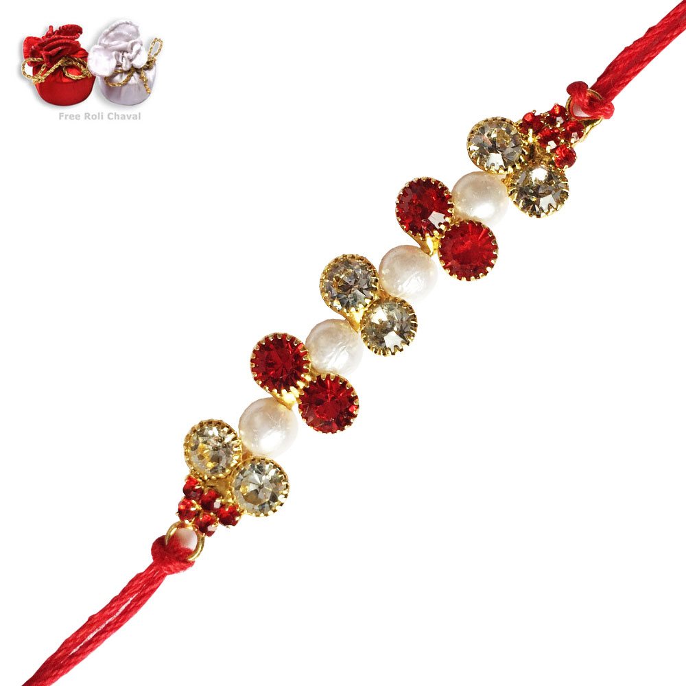 -Unique White Pearl Rakhi ,Send Rakhi online,send rakhi,online send rakhi,rakhi to india,send rakhi to india,rakhi shop india