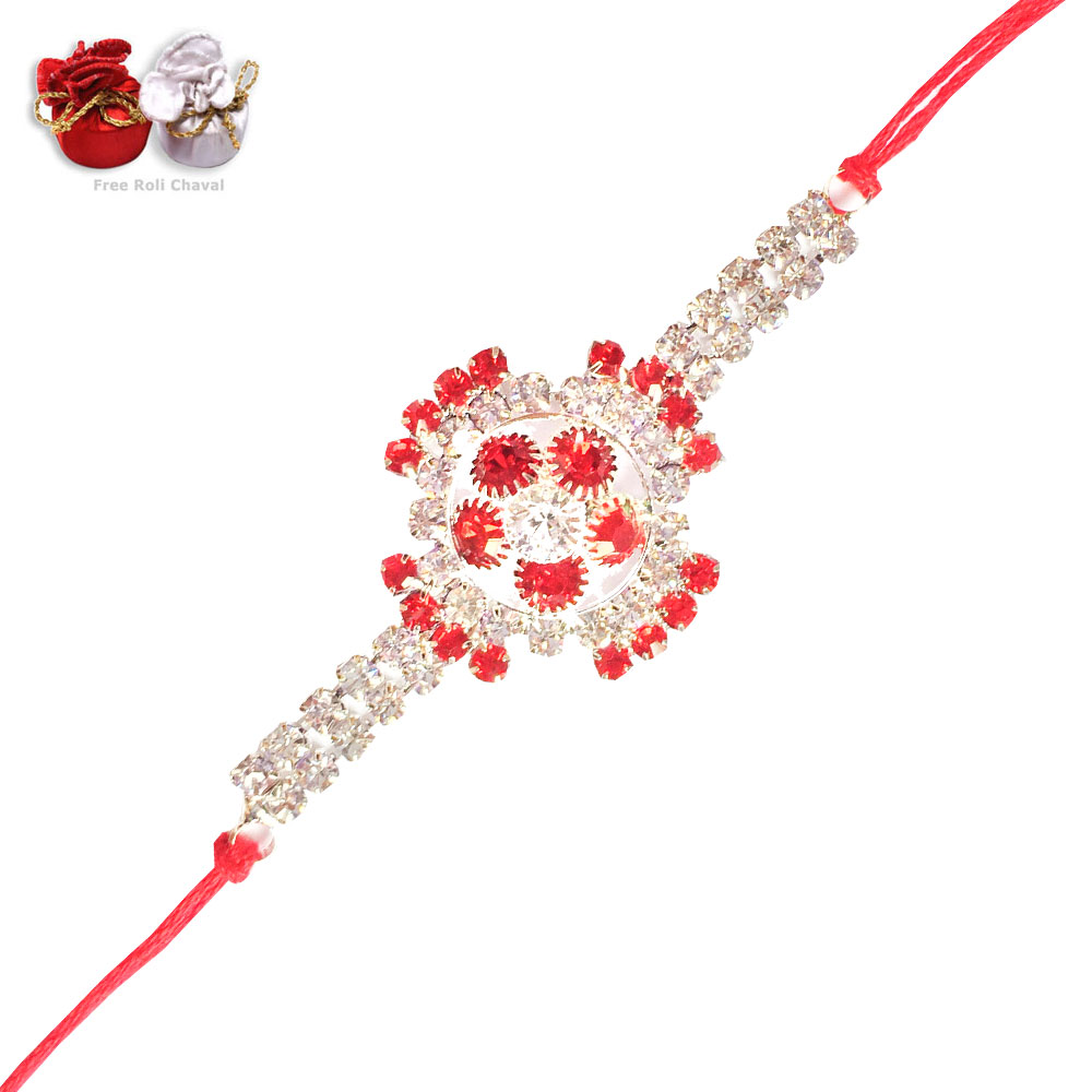 Designer Rakhi-Red-White Crystal Special Jewel Rakhi for Brother ,Send Rakhi Online to Brother,Buy Rakhi for Brother,Buy Rakhi Online,Rakhi Shop India,Rakhishopindia 