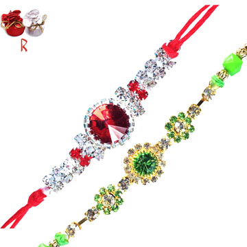 -Green Red Rakhi Flower Rakhi Set,Send Rakhi online,send rakhi,online send rakhi,rakhi to india,send rakhi to india,rakhi shop india