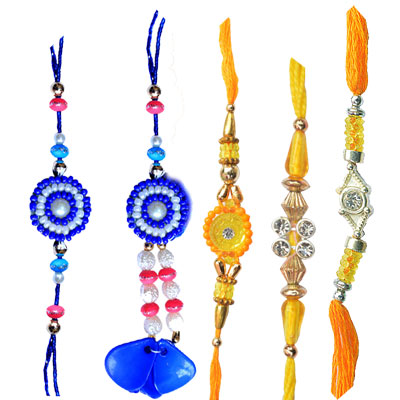 -Unique Yallow Blue Rakhi to Dubai and kuwait,Send Rakhi online,send rakhi,online send rakhi,rakhi to india,send rakhi to india,rakhi shop india